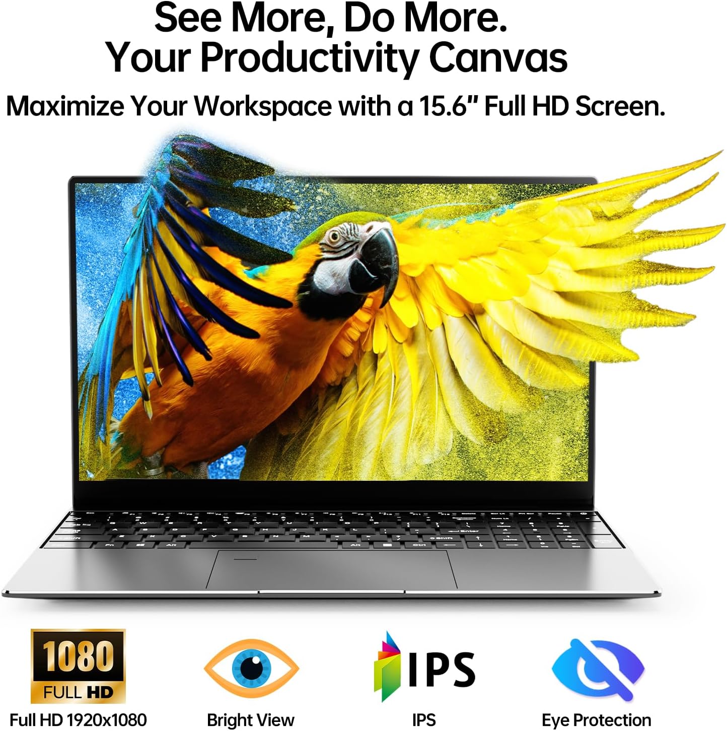 2026 Latest 15.6'' Laptop Win 11 Pro, 1080p FHD IPS Display, 8GB RAM 256GB SSD, Intel Processor 6500Y(3.4GHz), Backlit Keyboard, Fingerprint, Webcam, USB 3.2Gen1, WiFi5, BT5, Mini-HDMI, TF Card Slot
