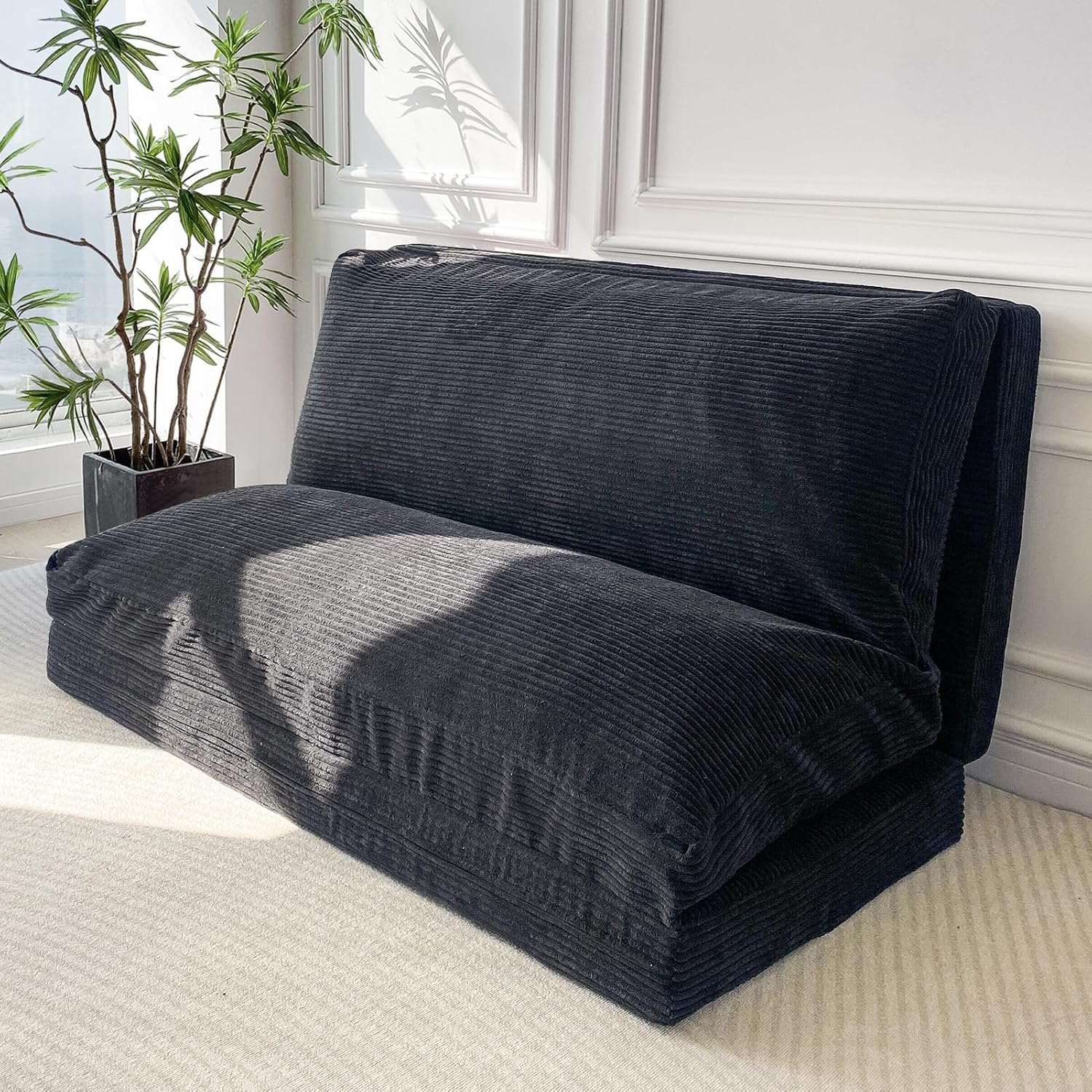 MAXYOYO Folding Sofa Bed, Extra Thick and Long Floor Sofa Convertible Sleeper Chair with Washable Cover, Floor Couch Lounge Bean Bag Bed for Living Room, Black, 30'x95'