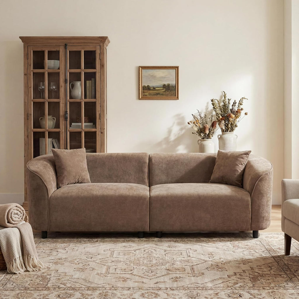Christopher Knight Home Sabbo 87.50' Modern Sofa Couch, Wooden Home Sofa Living Room, Oversized Cloud Couch for Bedroom, Home Office, Brown
