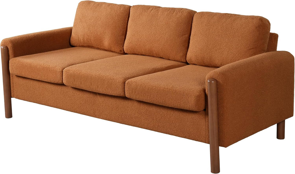 Christopher Knight Home Yadil Teddy Fleece Upholstered 3 Seater Sofa Couch, Wooden Home Sofa Living Room, Comfy Cloud Couch for Bedroom, Home Office, Orange