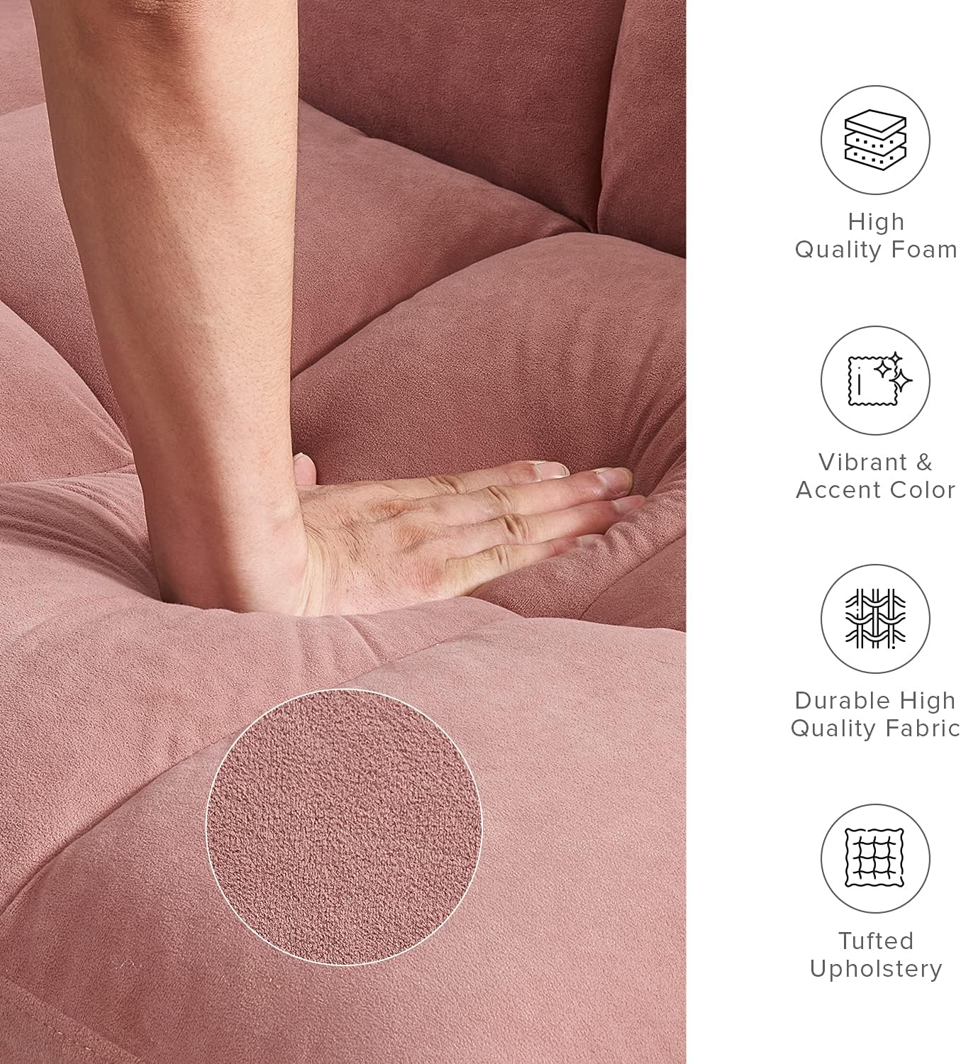 mopio Aaron 76.8' Couch, Small Futon Sofa Bed, Sleeper, Loveseat, Mid Century Modern Futon Couch, Sofa Cama, Couches for Living Room, Bedroom (Old Rosa, Velvet)