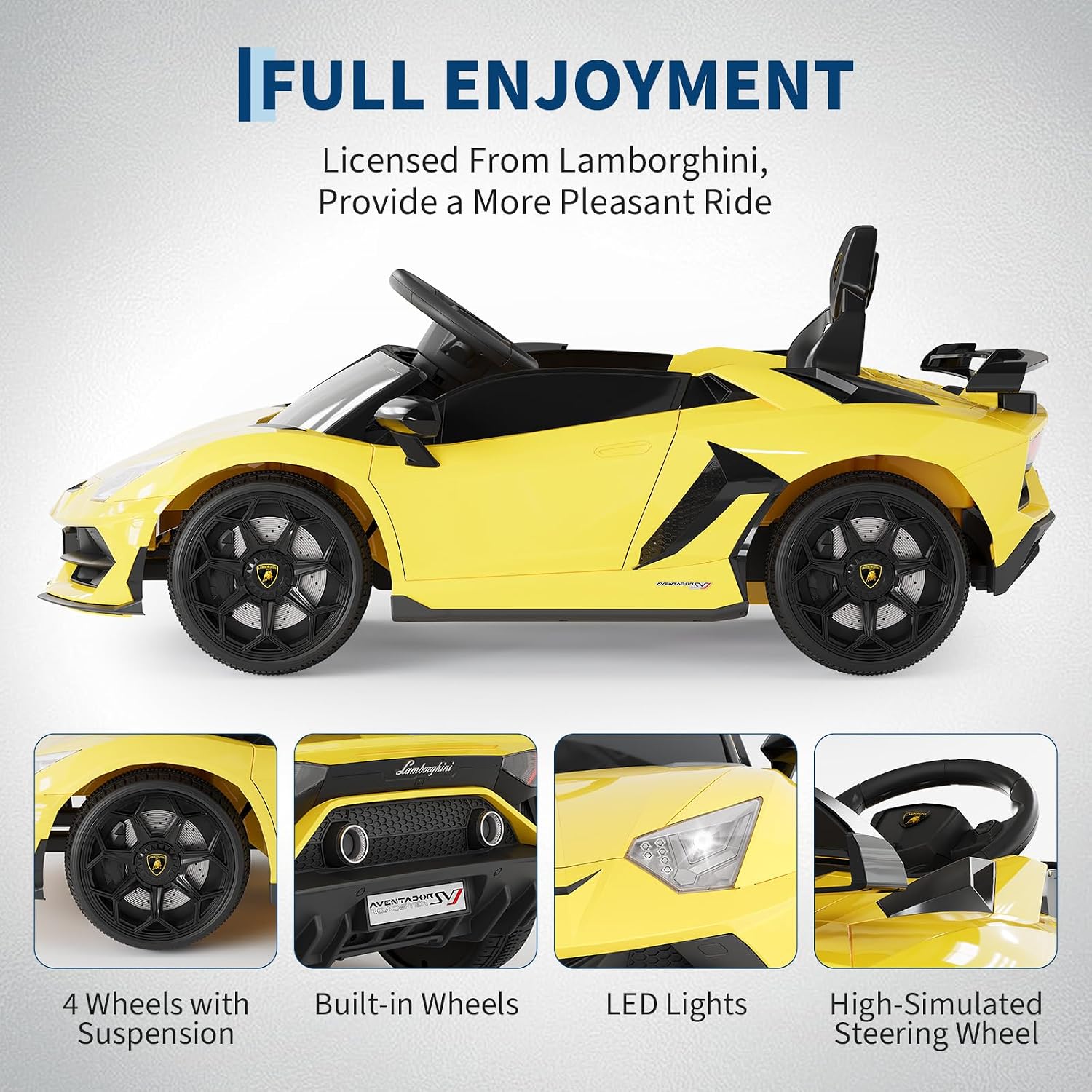 Garvee 12V Kids Electric Car with Remote Control, LED Lights & Sound System - Licensed Lamborghini Battery Powered Ride-On Toy for Boys & Girls (Yellow)