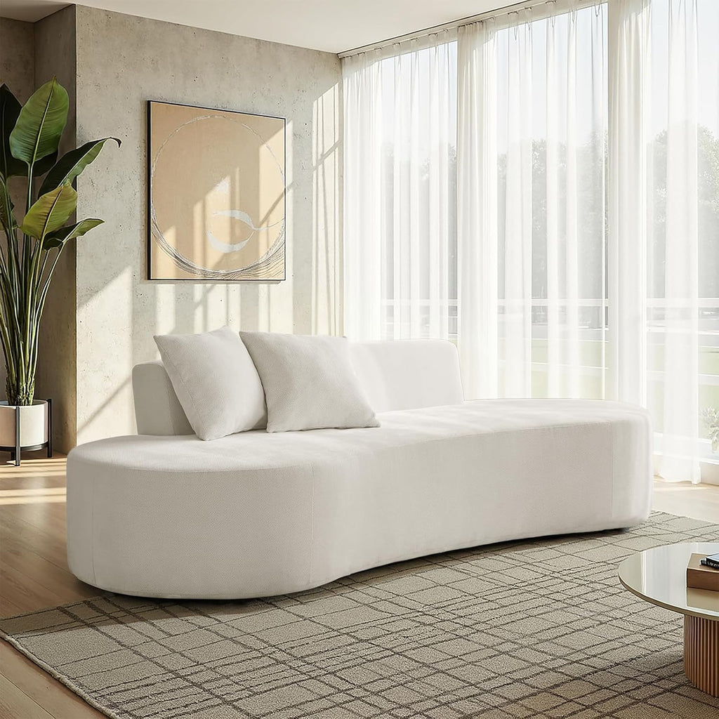 HULALA HOME 94.5' Curved Boneless Couch with Two Pillows, Oversized 3 Seater Compressed Foam Sofa with Deep Seat, Modern Cloud Couch for Living Room, No Assembly Required, Ivory