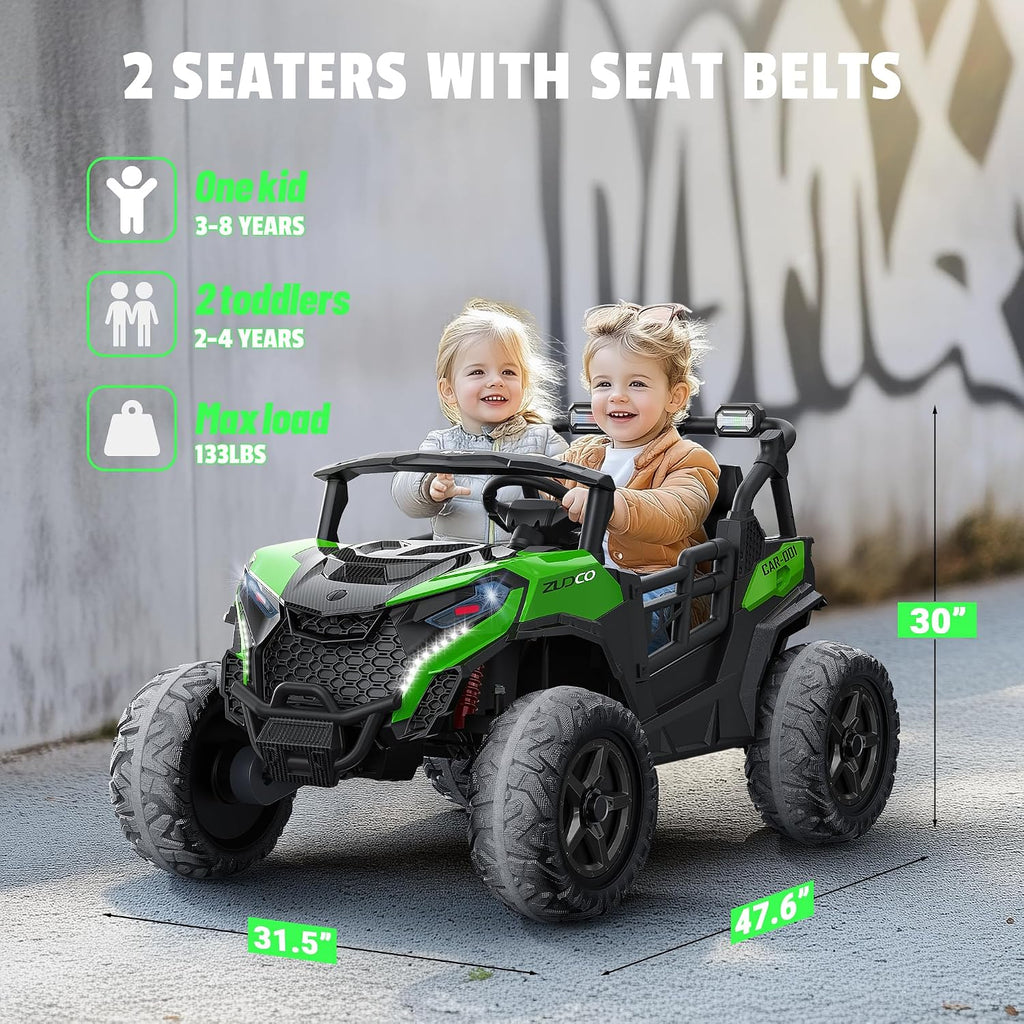 ARBELI 24V 2 Seater Ride on Car Truck 4x200W, EVA Tires, 4WD/2WD, Rainbow Lights, Remote Control, Shock Absorbers, Bluetooth, Ride on Toy for Big Kids Ages 3-8, Green