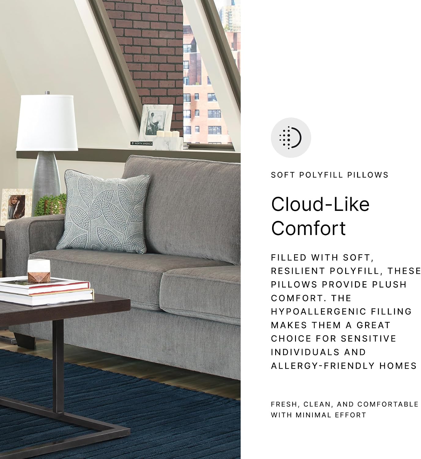 Signature Design by Ashley Altari Modern Sofa with 2 Accent Pillows, Light Gray
