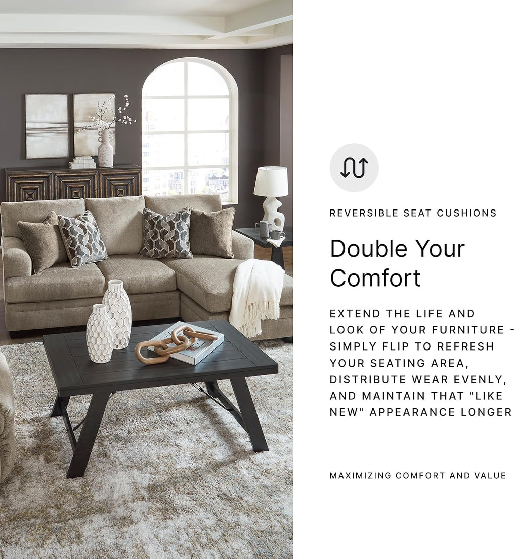 Signature Design by Ashley Stonemeade Casual Right-Arm Facing Sofa Chaise with 4 Toss Pillows, Light Brown