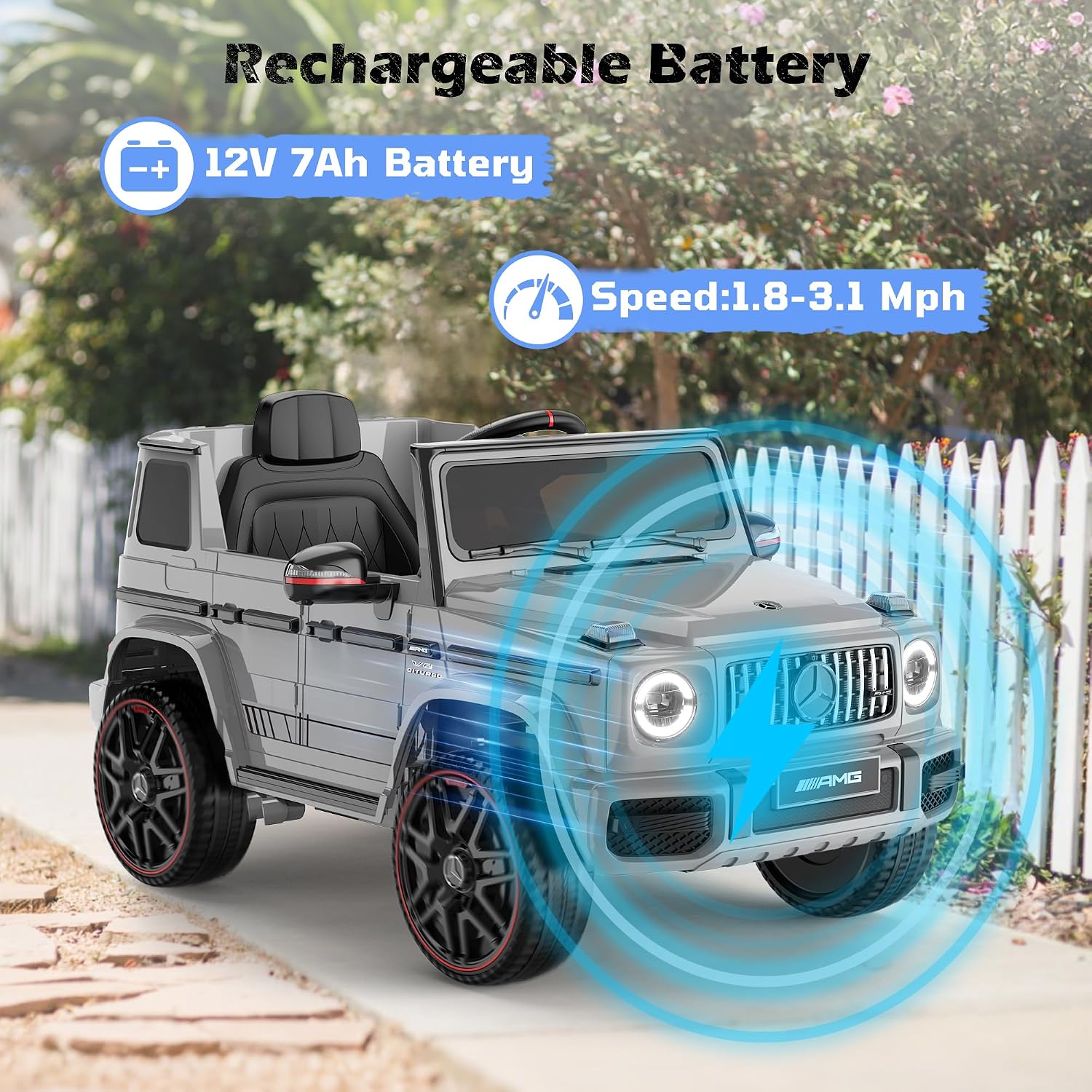 ANPABO Licensed Mercedes-Benz G63 Car for Kids, 12V Ride on Car w/Parent Remote Control, LED Headlights, Music Player & Horn, Soft Start, Low Battery Prompt, Kids Electric Car, Grey