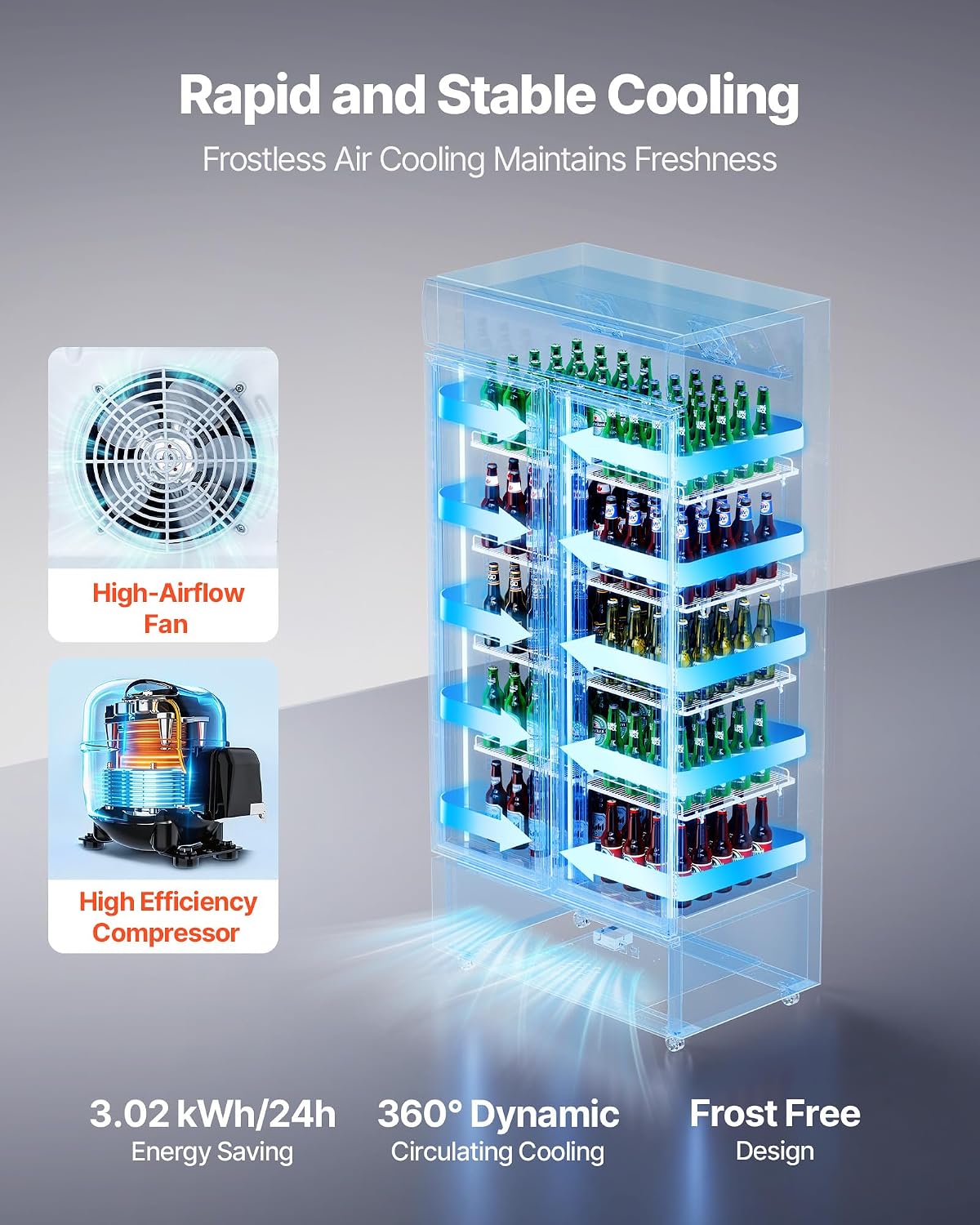 VEVOR Commercial Merchandiser Refrigerator, 20.8 Cu.Ft / 590L Upright Beverage Cooler, 2 Glass Door Display Refrigerator with Customizable Lightbox, 8 Adjustable Shelves, Soft LED Lighting & Casters