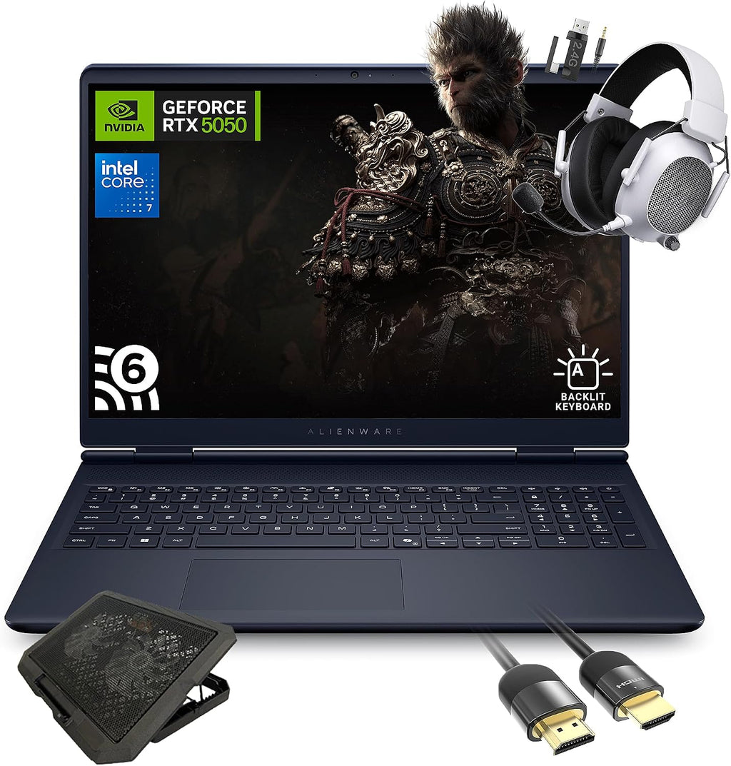 Dell Alienware 16 Aurora AC16250 Gaming Laptop, Intel Core 7 240H, NVIDIA GeForce RTX 5050, 16' WQXGA 120Hz IPS, 64GB RAM, 2TB SSD, WiFi 7, w/Cooling Pad HDMI Cable, Windows 11 Pro