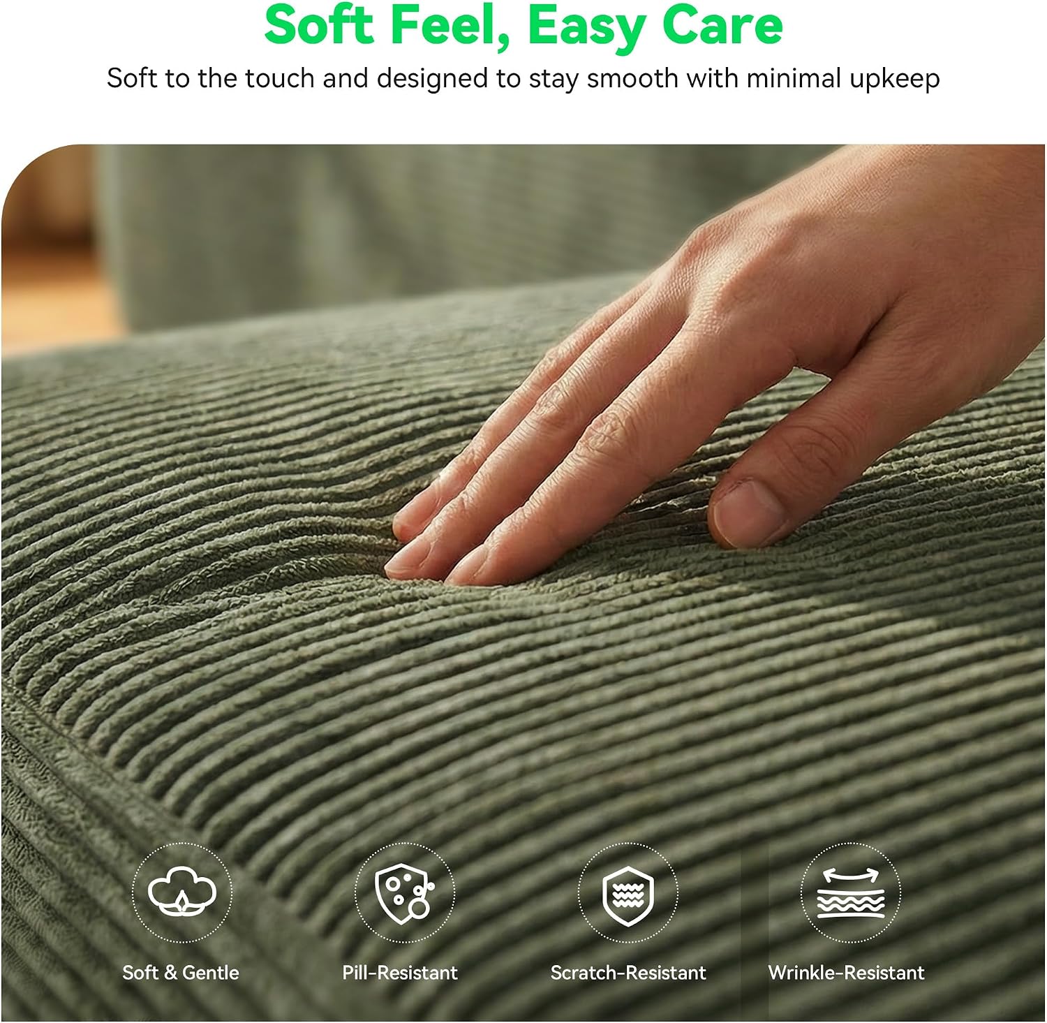 MONVANE 70' Loveseat Sofa with Removable Armrests, Comfy Corduroy Cloud Couch with 4 Pillows, Modern Deep Seat Boneless Couch, 2 Seater Sofa for Living Room, No Assembly Required, Green