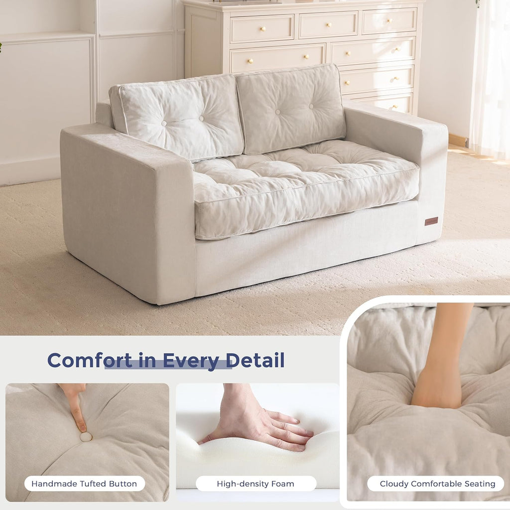 MAXYOYO Boneless Sofa Couch, 59' Loveseat Sofa for Small Space, Tufted Floor Couch Bean Bag Chair for Living Room Bedroom Apartment, Sofa in a Box, No Assembly Needed, Grey