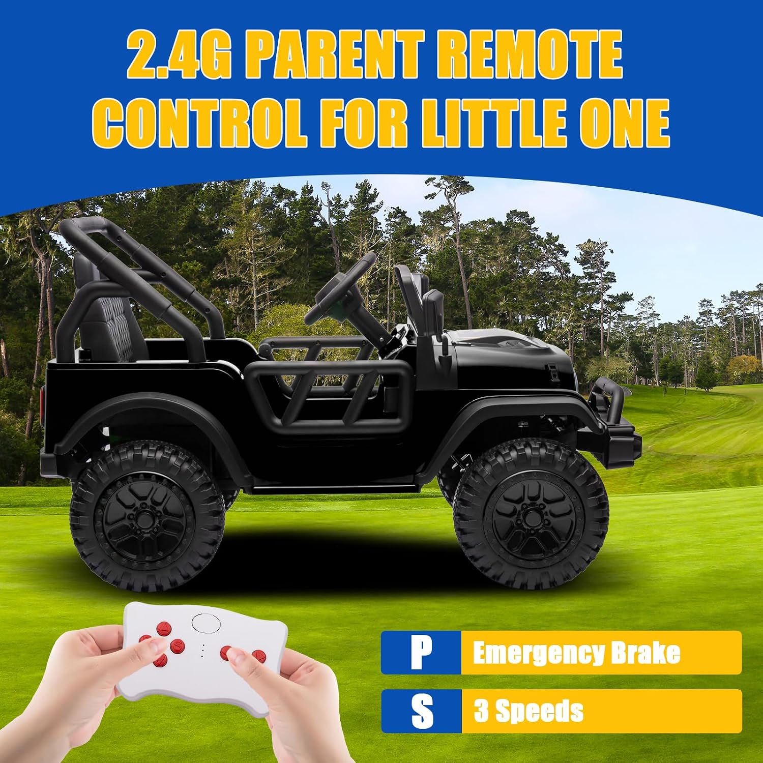 POSTACK 24 Volt Ride on Car with Parental Remote Control, 4x4 Battery Powered Electric Vehicle, 4WD Ride on UTV Toy for Kids to Drive w/Music, Bluetooth, Power 4 Wheels for Toddler Ages 3+, Black