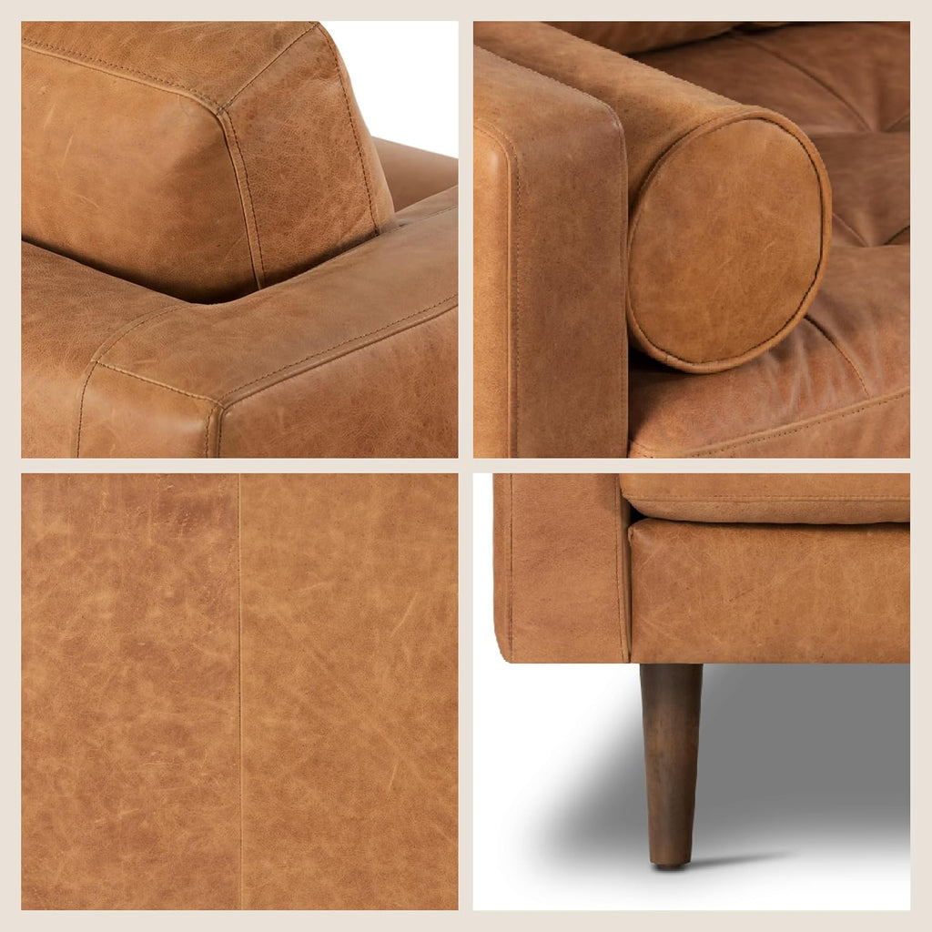 POLY & BARK Napa 72' Leather Sofa – Full-Grain Italian-Tanned Aniline Leather, Feather-Down Comfort, Solid Wood Frame, Walnut Legs, Cognac Tan