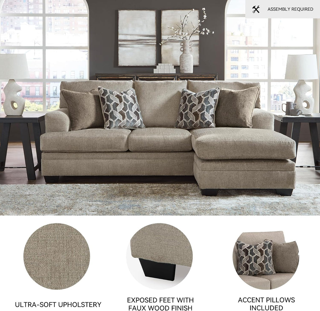Signature Design by Ashley Stonemeade Casual Right-Arm Facing Sofa Chaise with 4 Toss Pillows, Light Brown