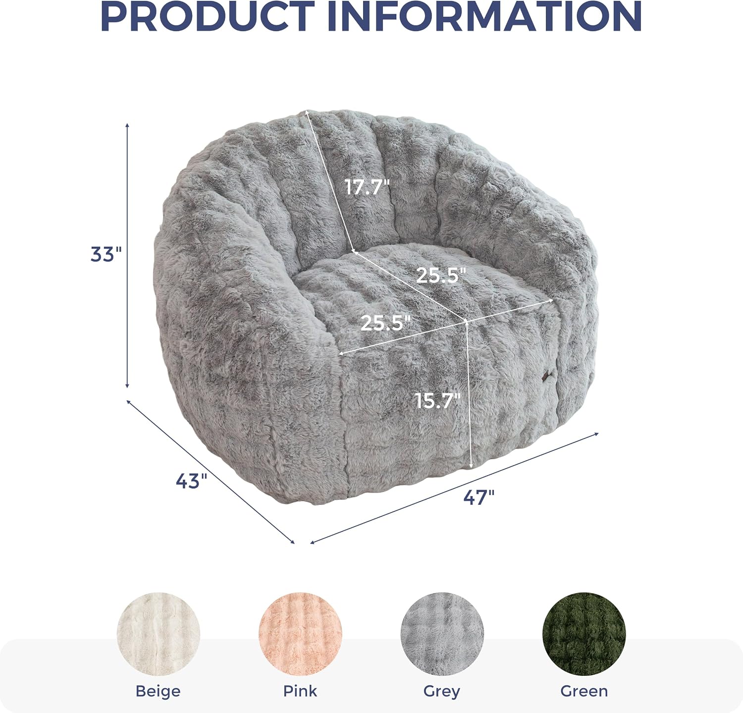 MAXYOYO Giant Bean Bag Chair for Adults, Stuffed Shell-Shaped Large Bean Bag Couch, Cozy Living Room Chair with Filler, Floor Sofa Lazy Sofa for Bedroom Living Room, Grey