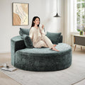 Oversized Round Chaise Longue Chair Indoor, Modern 55-inch Upholstered Chenille Deep Seat Circle Single Cloud Lounge Floor Sofa Chair for Living Room, Bedroom Apartment, Green