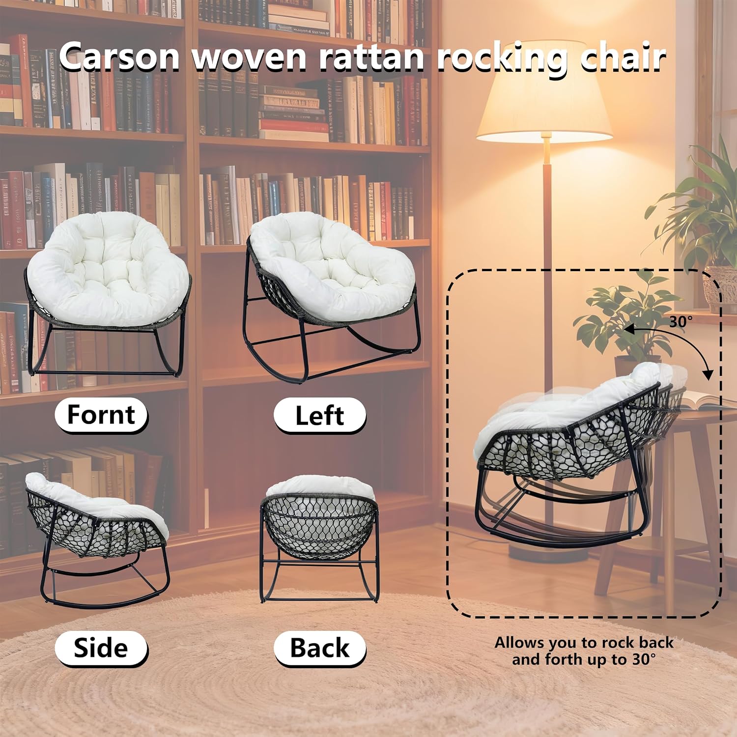 GLORY PATIO Cozy Rocking Chair with Thick Cushion, Indoor & Outdoor for Front Porch, Garden, Backyard