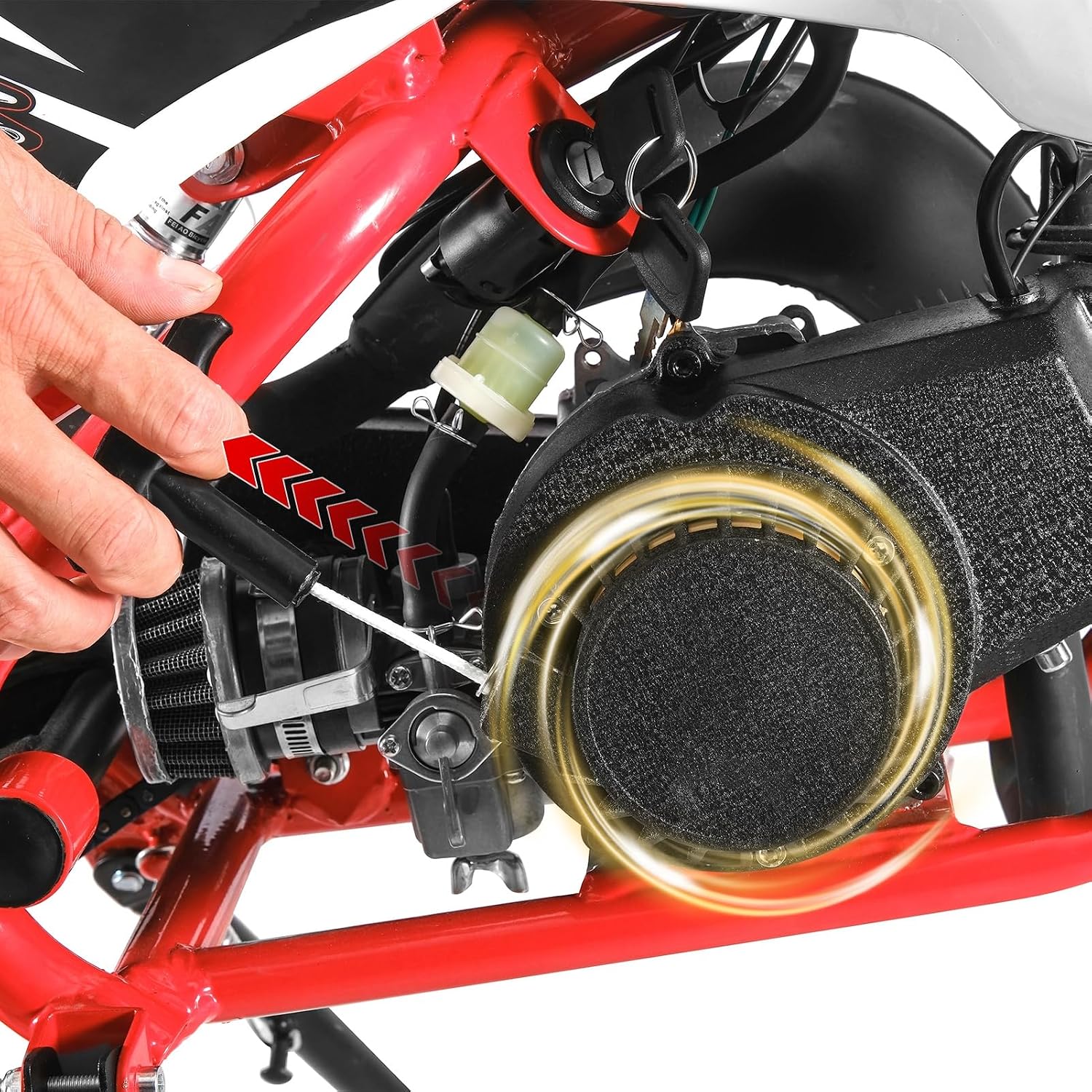 50cc Kids Dirt Bike | Gas Powered Mini Motorcycle for Ages 8-14 with 10' Off-Road Tires & Front-Rear Disc Brakes Red C