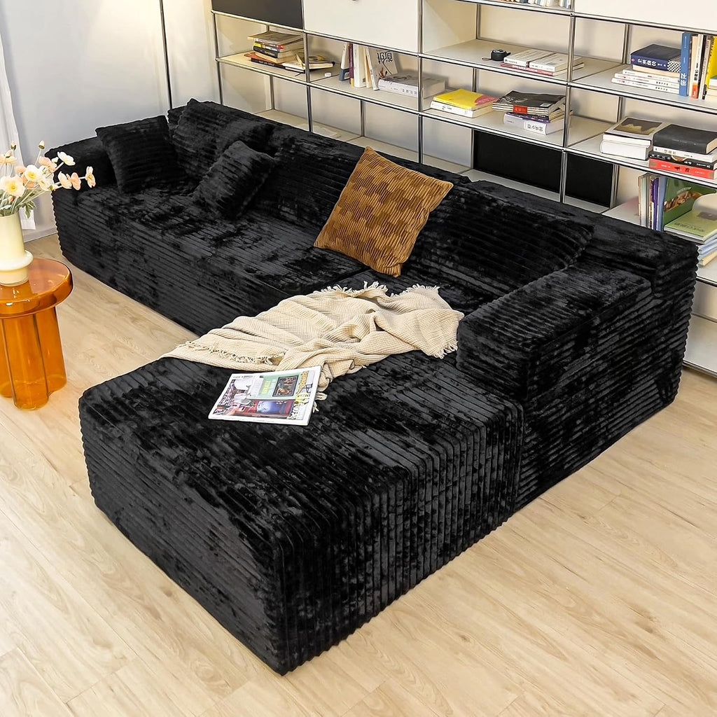 Sectional Couches for Living Room Corduroy Couch, 104' Cloud Sectional Couch with L-Shape Chaise, Modern Modular Sofa, Deep Seat Comfort, No Assembly Required(Plush Corduroy, Right Facing Chaise)