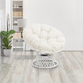 GLORY PATIO 360° Swivel Papasan Chair - 350lbs Capacity Indoor/Outdoor Wicker Lounge Chair with Thick Cushion, Modern Accent Chair for Living Room, Bedroom, Patio (White Frame & Beige Cushion)
