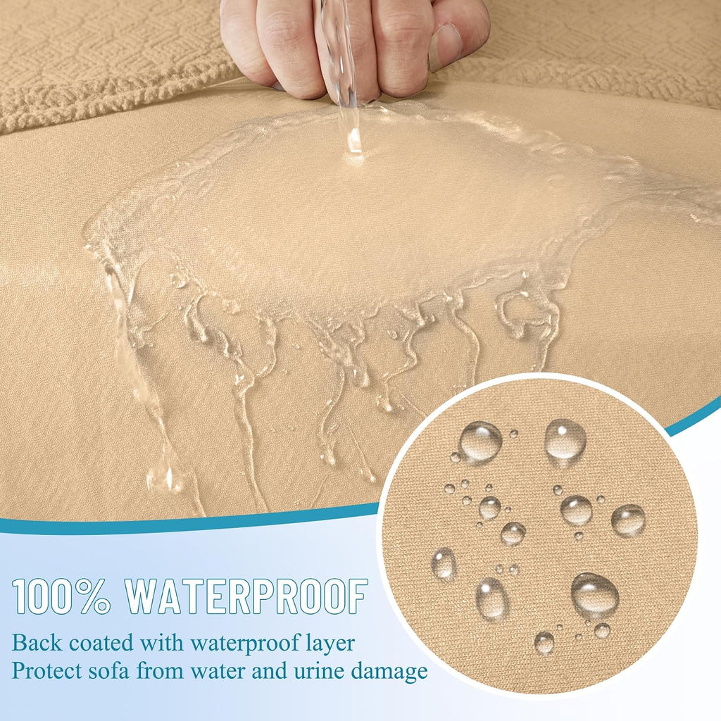 HDCAXKJ Waterproof Sectional Couch Cushion Covers 11 Pieces Stretch Jacquard L Shaped Corner Sofa Slipcover Back Cover Soft Sofa Seat Cushion Covers for Dogs Pet (5 Seater and 6 Backrest, Apricot)