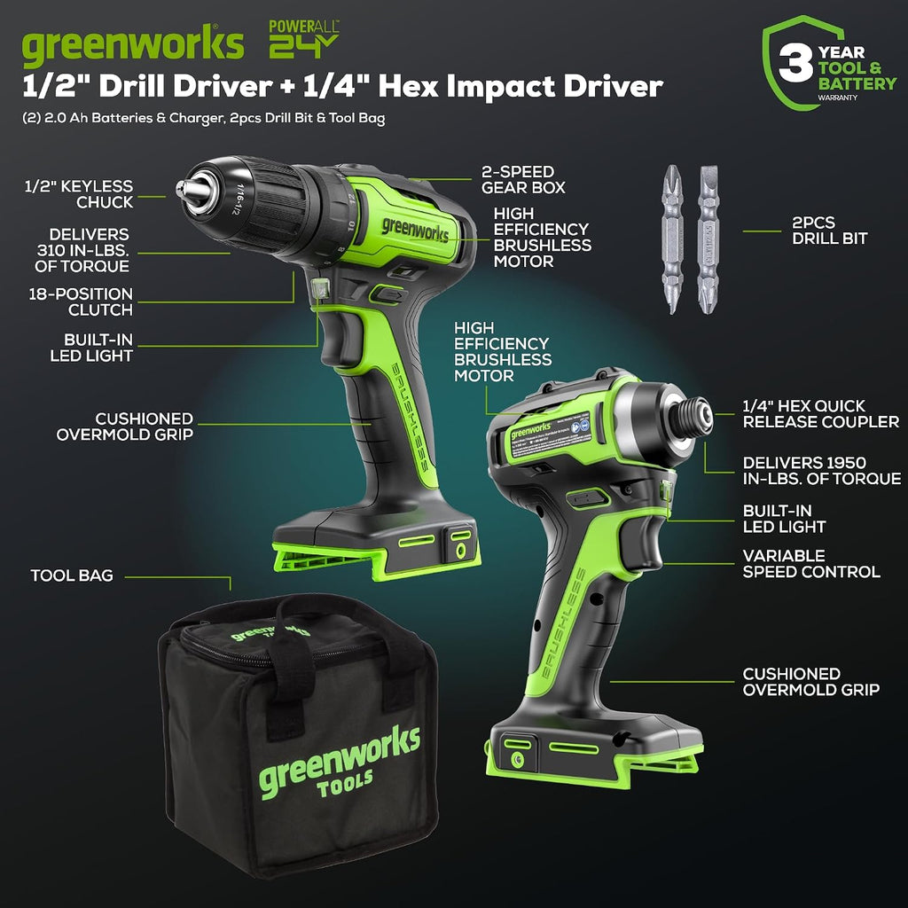 Greenworks 80V 21' Brushless Cordless (Self-Propelled) Lawn Mower (LED Headlight + Aluminum Handles), 4.0Ah Battery and Rapid Charger + Bonus 24V Power Tool Combo Kit