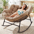 RADIATA Rocking Papasan Chair Outdoor with Cushion, Oversized Extra Large Padded Patio Lounge Chairs, Deep Wide Royal Rocking Chair with 450 lbs Capacity for Backyard, Outside, Garden, Lawn, Brown