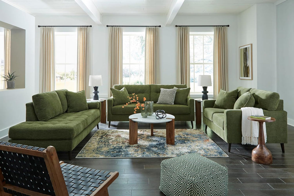 Signature Design by Ashley Bixler Sofa, Mid-Century Modern Sofa with Button-Tufted Back, Durable Foam Cushions, Platform Foundation Support, Polyester Blend Upholstery, Olive