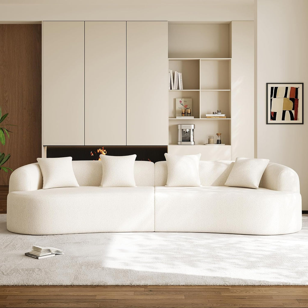 131' Oversized Sectional Sofa for Living Room, Modern Luxury Plush Chenille 4-Seater Extra Deep & Wide Seat Curved Cloud Couch with 4 Throw Pillows, No Assembly Needed, Cream White