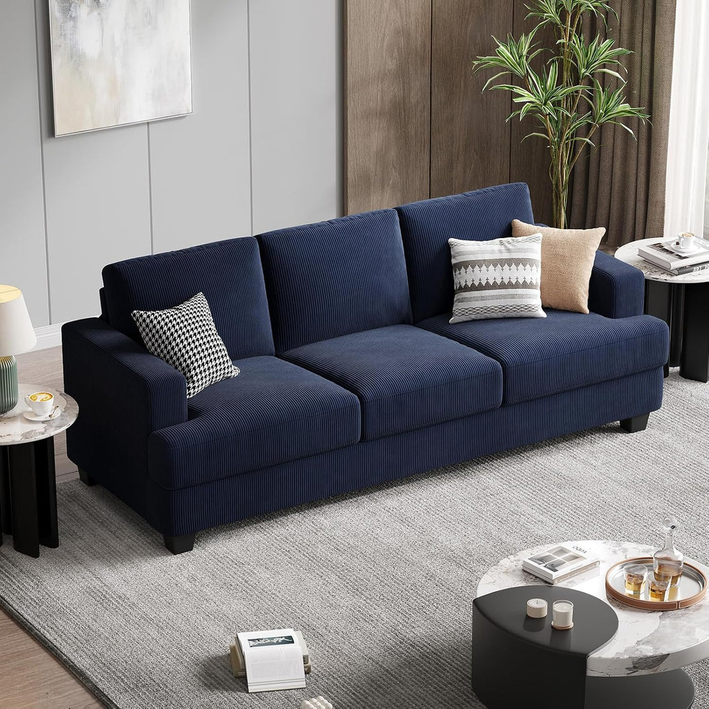 COPIAE 89 Inch Sofa with Extra Deep Seats Oversize, 3 Seater Sofa for Living Room, Modern Couch and Sofa, Comfy Armrests and Seats and Backrests, Easy Installation, Corduroy Fabric Blue
