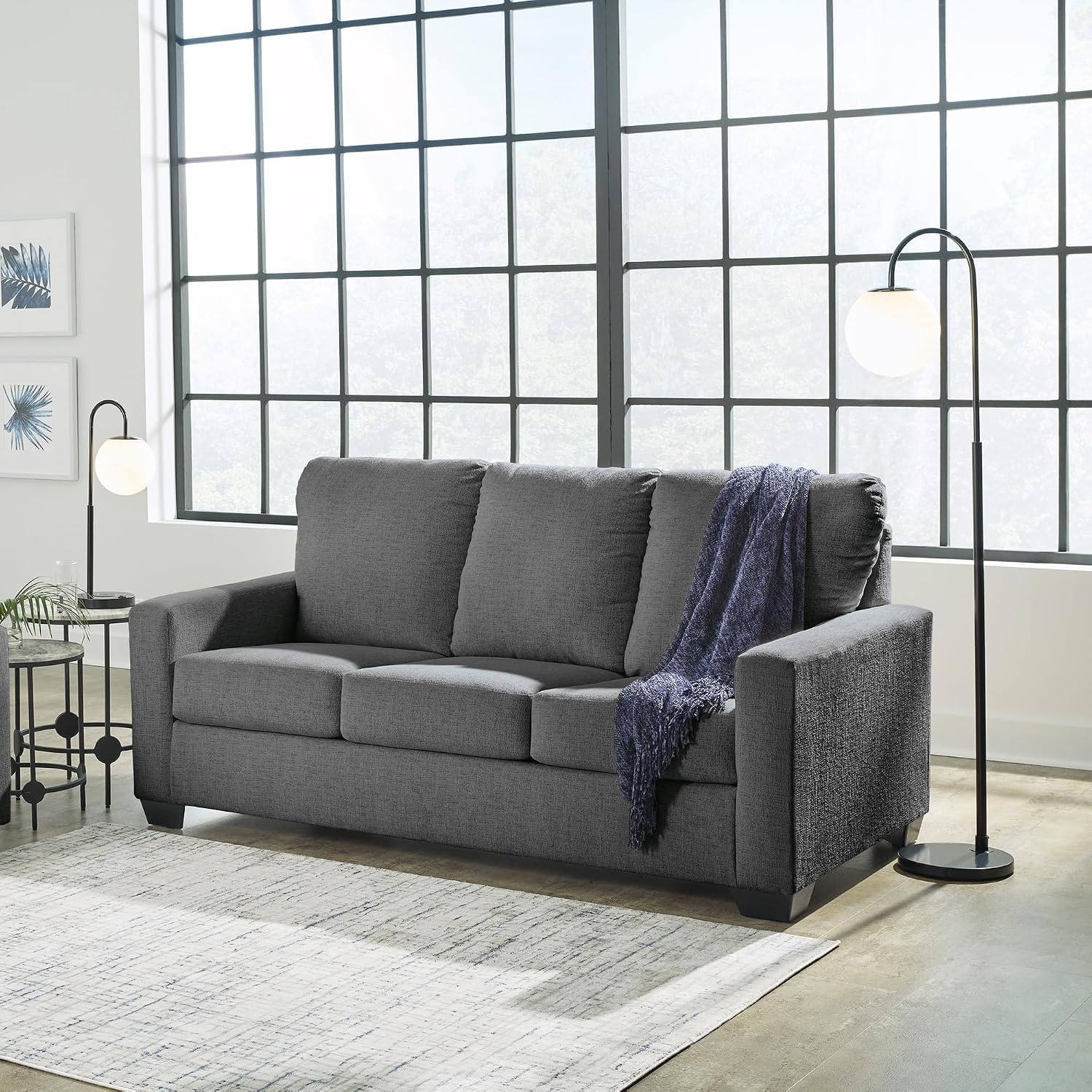 Signature Design by Ashley Rannis Casual 2-in-1 Sofa Sleeper with Folding Gel Memory Foam Mattress, Full, Gray