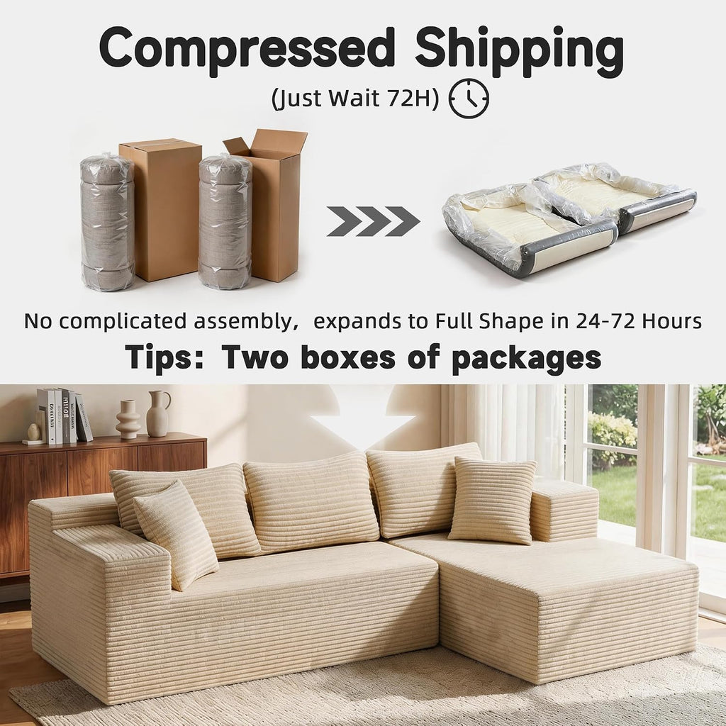 Bashaw 108' Modular Sectional Sofa Couches with Chaise, L-Shape Boneless Couch Deep Seat Upholstered Boneless Sectional Couch for Living Room (Beige, 108' Right Facing Chaise)