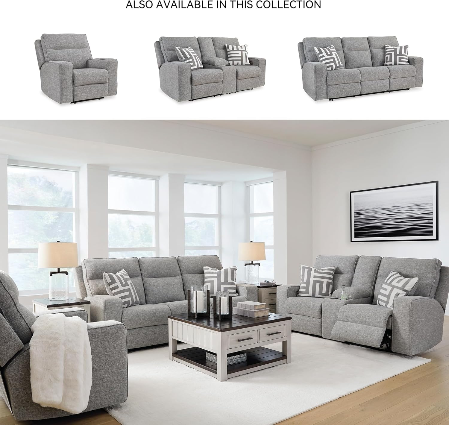 Signature Design by Ashley Biscoe Contemporary Power Recliner with Adjustable Headrest, USB Charging, Cleanable Performance Fabric, 21' Seat Height, Gray