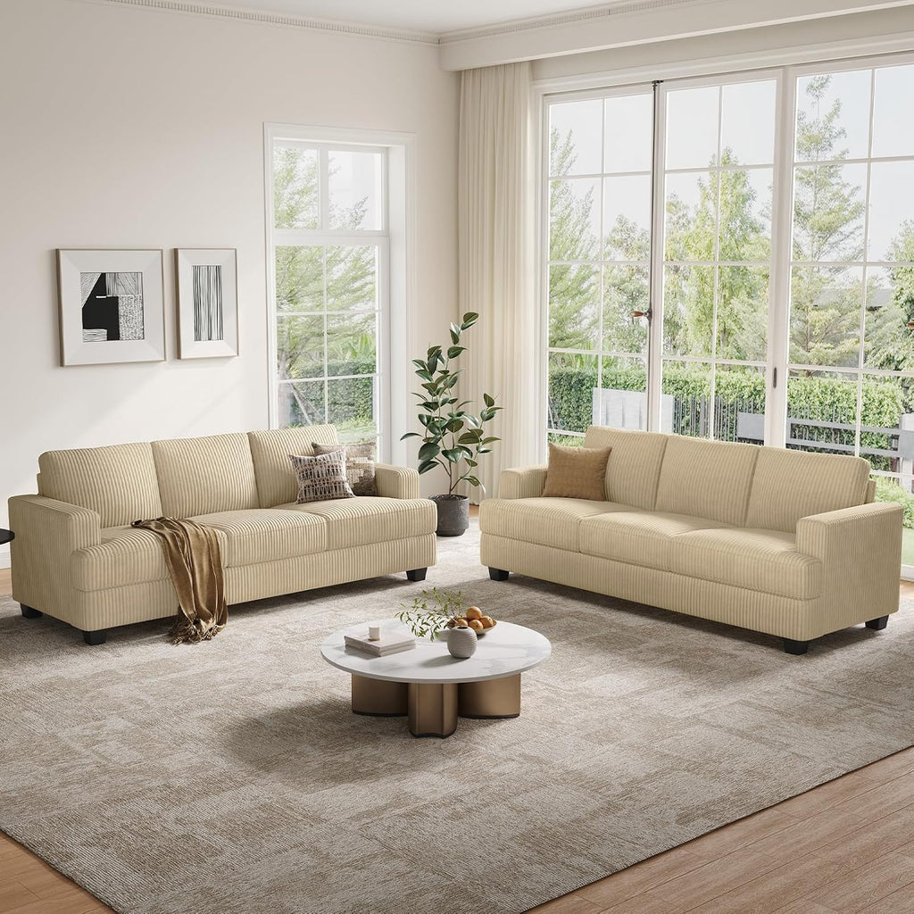 COPIAE 89 Inch Sofa with Extra Deep Seats Oversize, 3 Seater Sofa for Living Room, Modern Couch and Sofa, Comfy Armrests and Seats and Backrests, Easy Installation,Wide Corduroy Fabric Beige