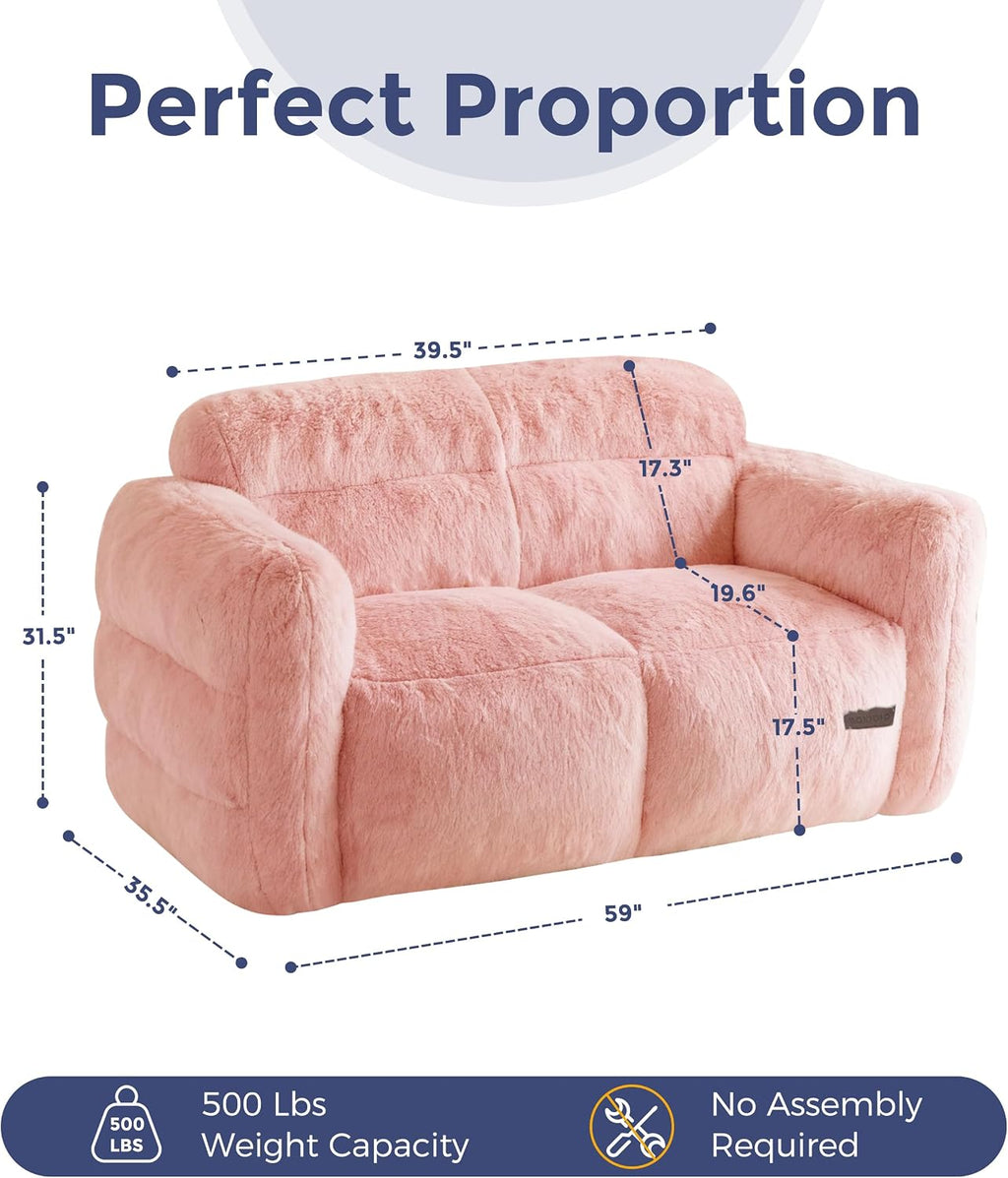 MAXYOYO Giant Bean Bag Chair for Adults, Loveseat Floor Sofa for Living Room, Ultra Soft Sofa Fluffy Reading Chair for Living Room, Pink