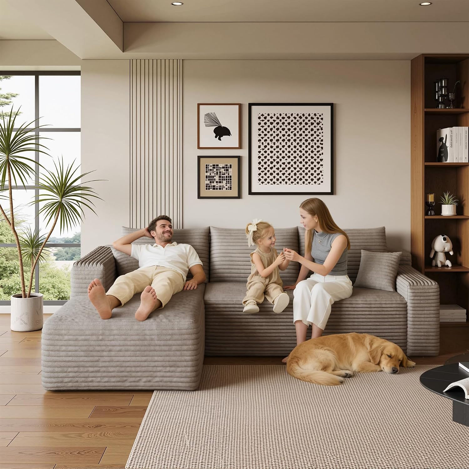 AUGOP 96' Sectional Couches for Living Room Modern Modular Sofa with L-Shape Couchs Upholstered Boneless Couch Deep Seat Sectional Couch with Chaise (Camel, 96' Left Facing Chaise+2Seaters)