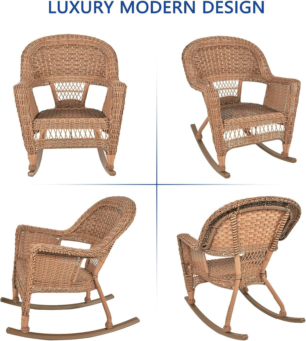 Jeco Rocker Wicker Chair with Red Cushion, Set of 2, Honey