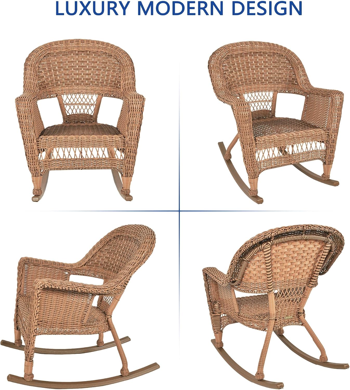 Jeco Rocker Wicker Chair with Red Cushion, Set of 2, Honey