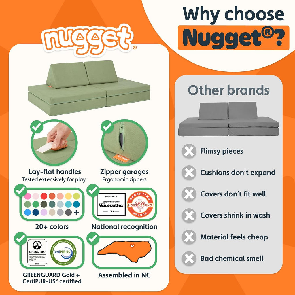Nugget - The Original Play Couch for Kids - Modular Foam Children's Sofa for Playroom, Imagination, & Creative Open Ended Play - Washable & Convertible Playroom Furniture, Bamboo