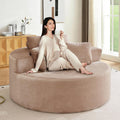 Antetek Oversized Round Chaise Longue Chair Indoor, Modern 55-inch Upholstered Terry Fabric Deep Seat Circle Single Cloud Floor Accent Chair for Living Room,Bedroom,Apartment, Camel