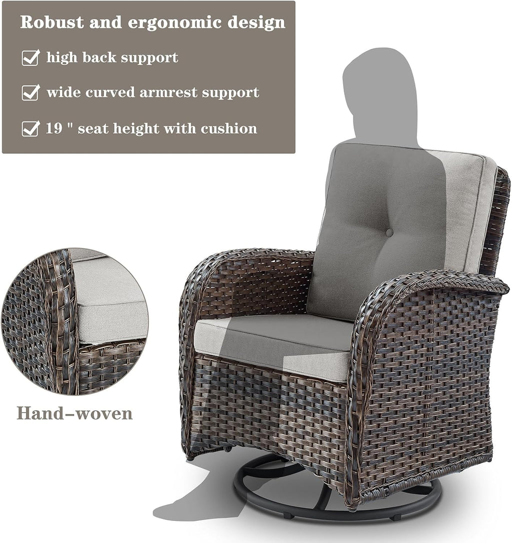 Belord Patio Wicker Chairs Swivel Rocker - Outdoor Swivel Rocking Chairs Set of 2 with Rattan Side Table, Patio Swivel Glider Chair 3 Piece Patio Furniture Sets for Deck Porch Pool Brown/Beige