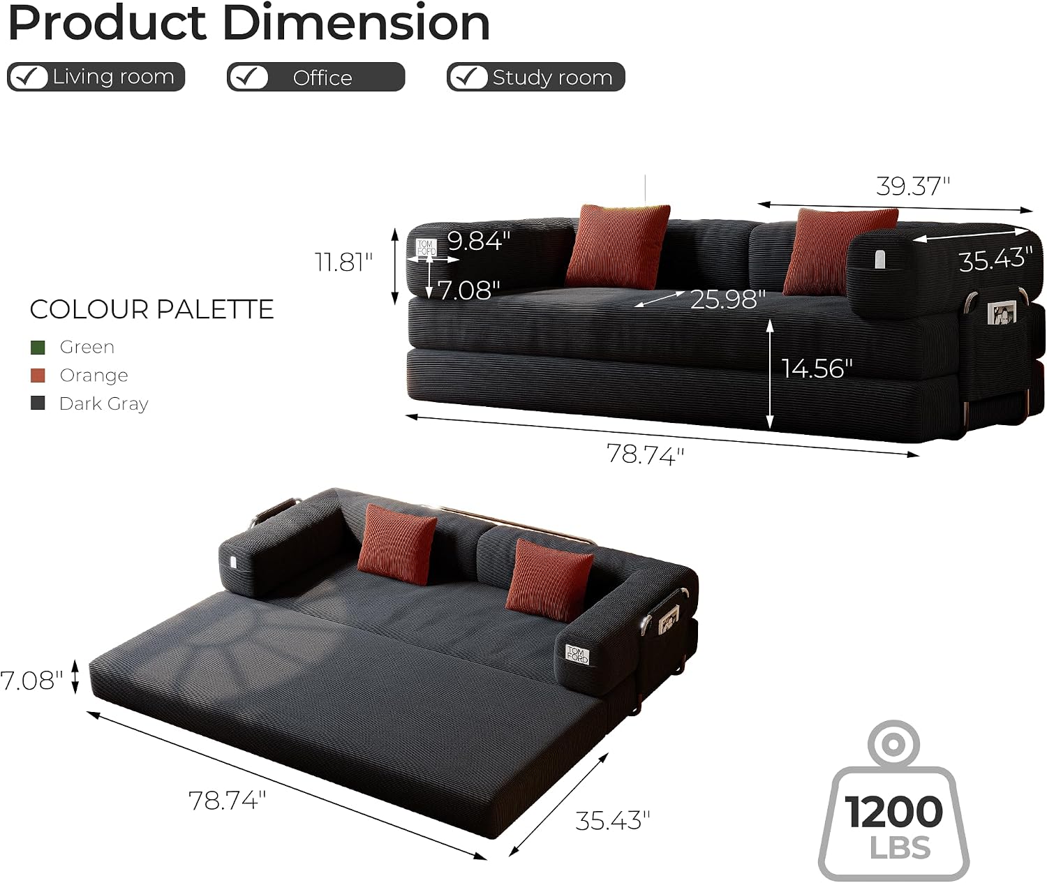 5-in-1 Folding Convertible Sofa Bed, Loveseat Sleeper with Pull-Out Bed, Floor Sofa Modular Futon Couch, 79' Oversized Corduroy Upholstered Boneless Couch for Living Room, Bedroom, Lounge, Grey-A