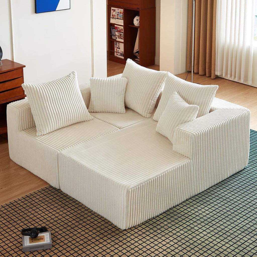 102' Sectional Couches for Living Room,Boneless Cloud Couch,L-Shaped Sofa with Oversized Deep Seat,Comfy Couch for Apartment,Compressed Sofa in a Box,No Assembly Required(Corduroy,Beige)