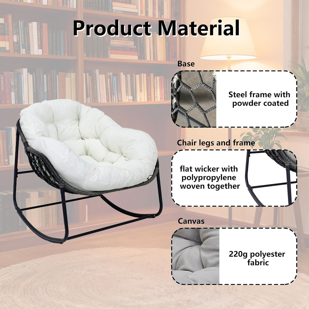Modern Rocking Chair with Thick Cushion, Relaxing Chair with Metal Frame for Living Room, Bedroom, Outdoor and Indoor