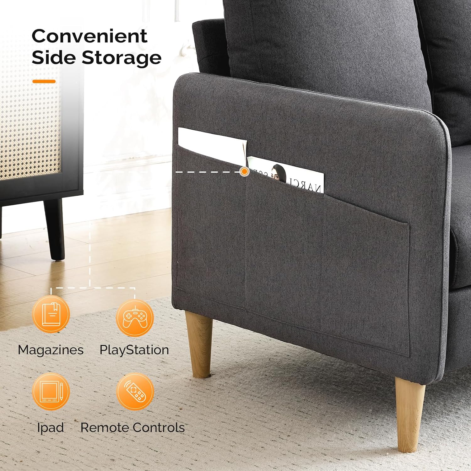 VINGLI 47' Small Couch, Dark Grey Linen Loveseat Sofa Mini Couch Mid Century Modern Decor Love Seat for Small Spaces Living Room, Bedroom, Play Room