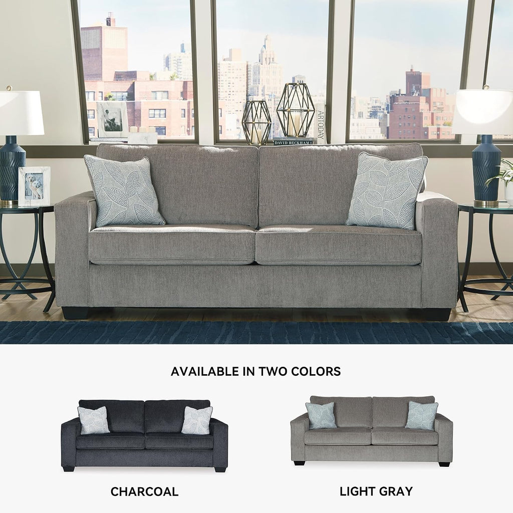 Signature Design by Ashley Altari Modern Sofa with 2 Accent Pillows, Light Gray