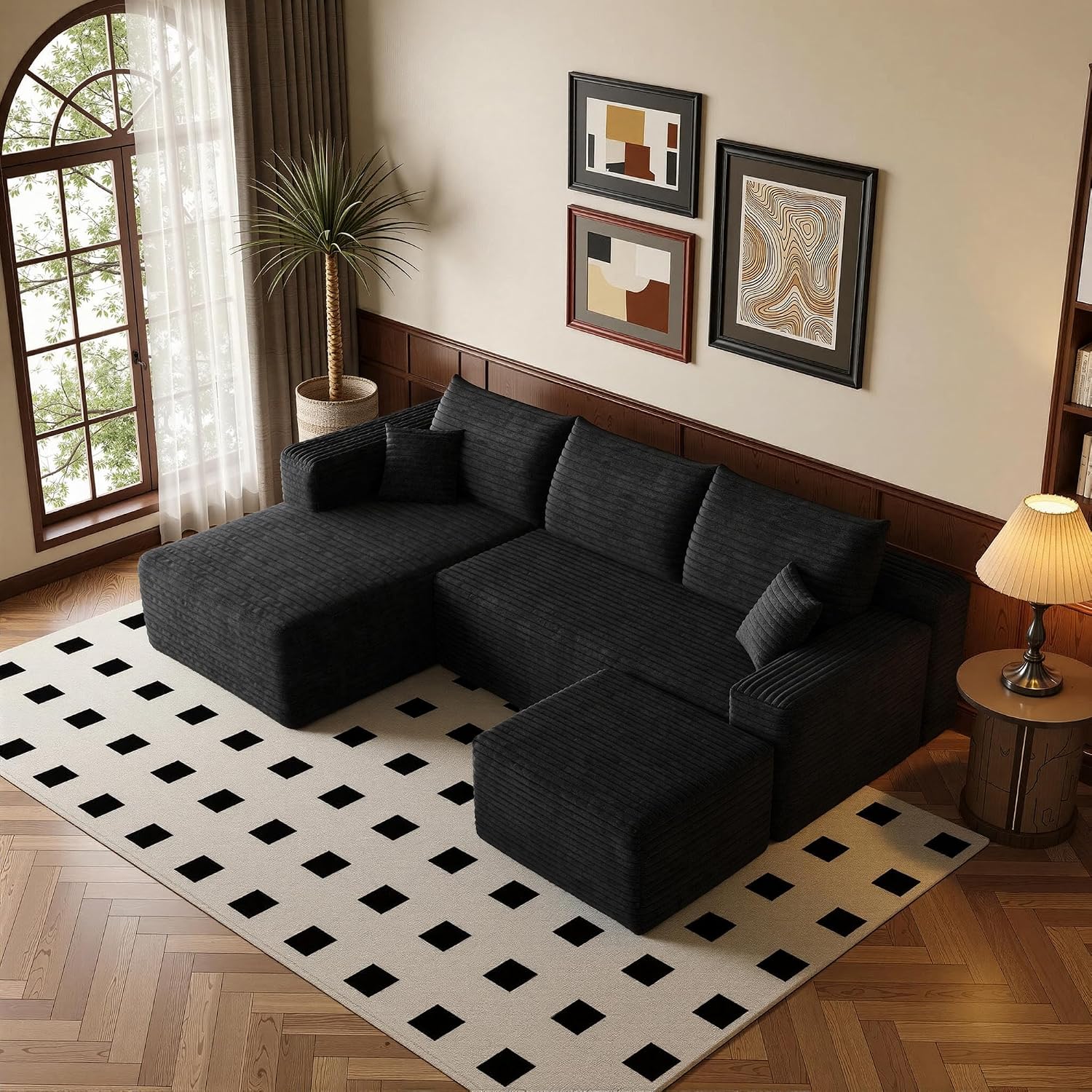 96''Sectional Couches for Living Room,Modern Modular Sectional Sofa,Upholstered Boneless Couch Comfy Cloud Couch with L Shaped Chaise (Black, Upgrade-96''W Left Facing Chaise+Ottoman)