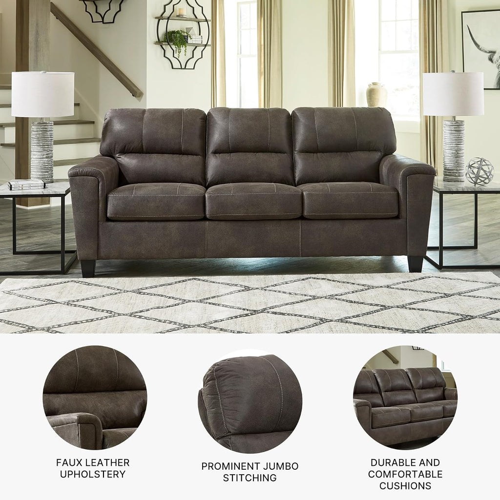 Signature Design by Ashley Navi Faux Leather Modern Sofa, Gray