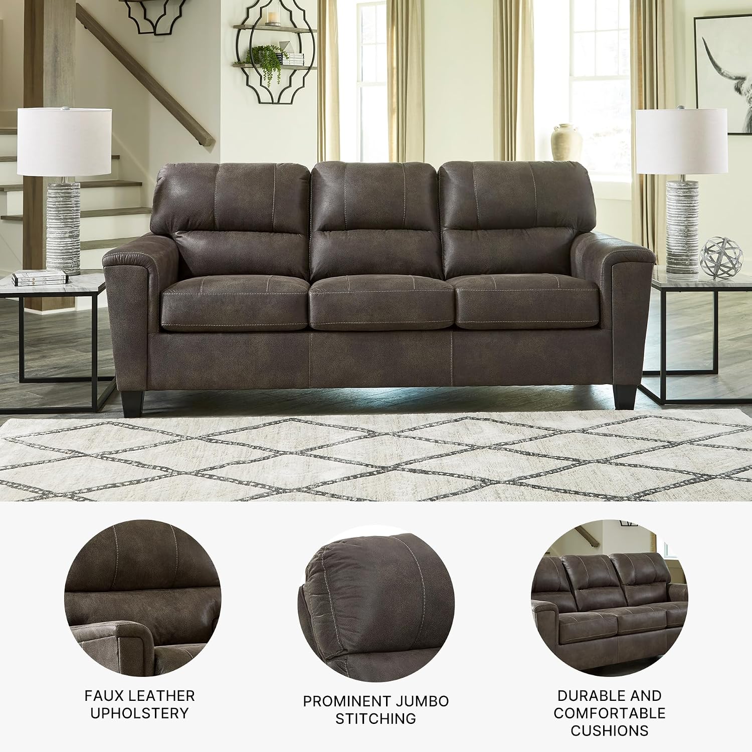 Signature Design by Ashley Navi Faux Leather Modern Sofa, Gray