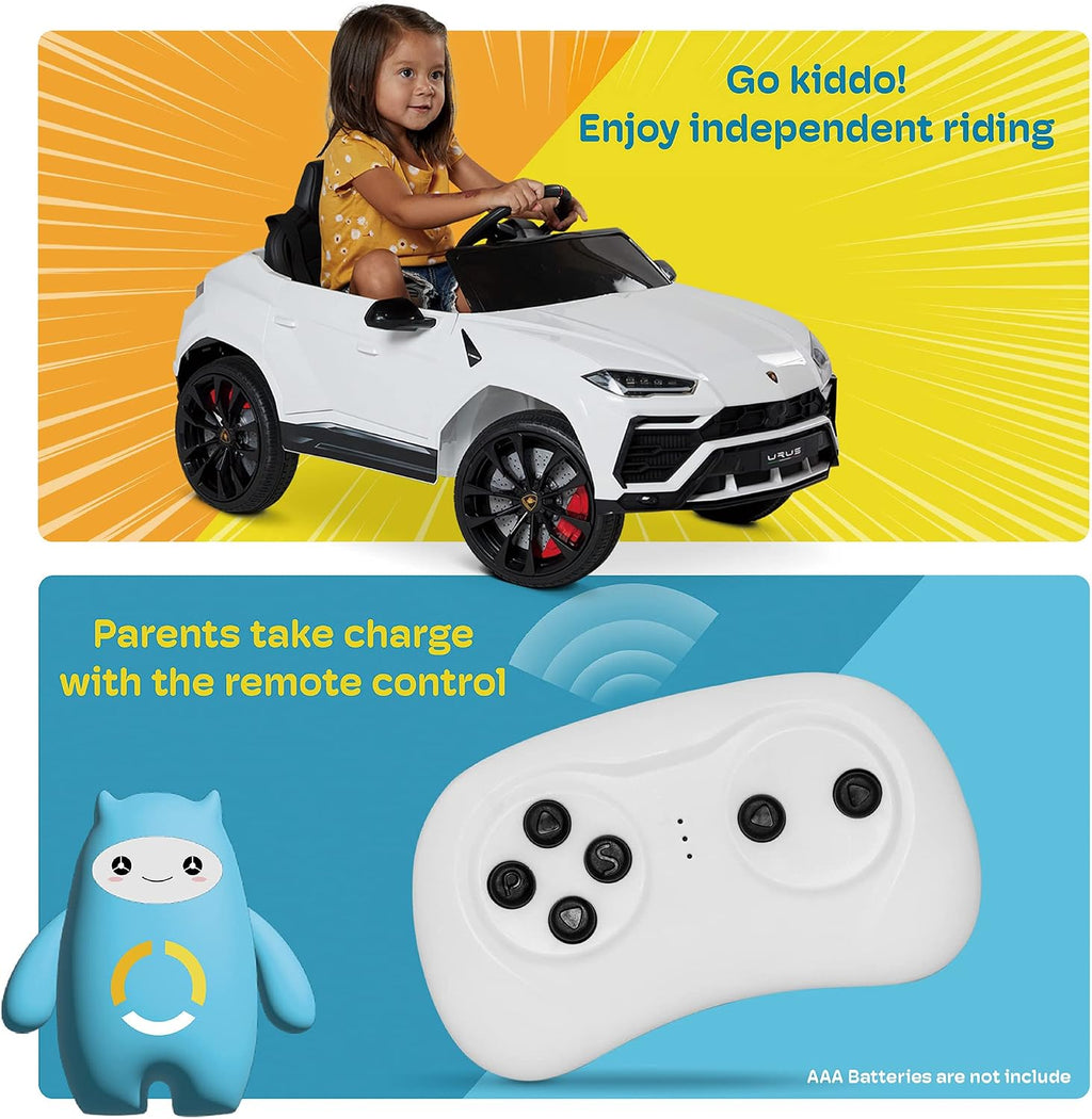 Kidzone Ride On Car 12V Lamborghini Urus Kids Electric Vehicle Toy w/Parent Remote Control, Horn, Radio, Port, AUX, Spring Suspension, Opening Door, LED Light - Black